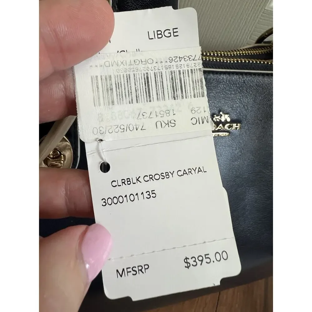 COACH Crosby Navy White Leather Contrast Large Carryall Tote Bag BRAND NEW $395